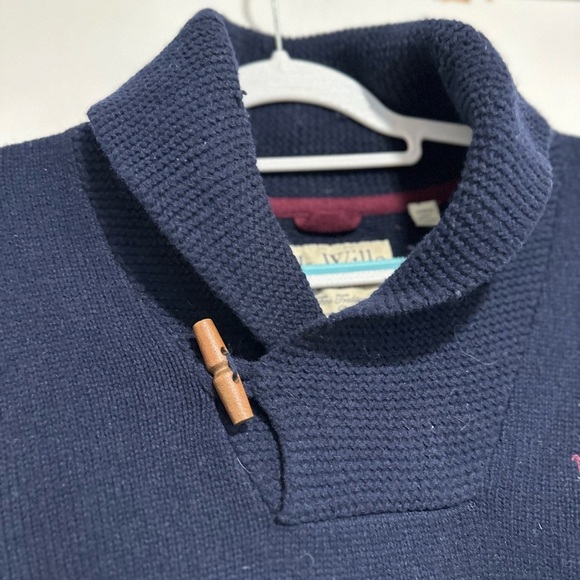 Jack Wills Men’s Wool XL Navy Blue Shawl Collar Pullover Sweater W/ Elbow Patch. - Picture 8 of 11